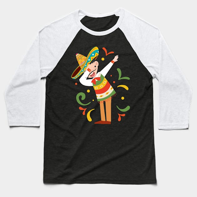 Dabbing Mexican Man  Cinco De Mayo Baseball T-Shirt by Caskara